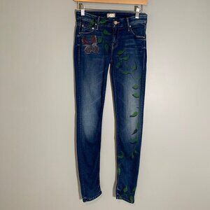 Mother‎ The Looker smoke and mirrors skinny stretch custom painted denim jeans